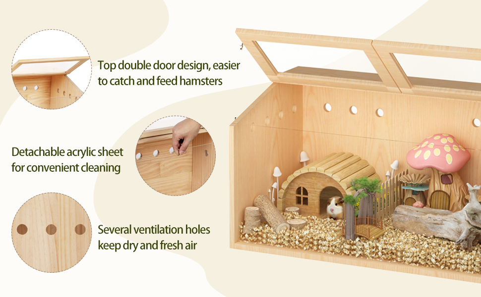 Coziwow Wood Hamster Cage Stand Small Animal Unique Habitat with Detachable Acrylic Panels, Openable Roof and Spacious Space for DIY CW12S0516ARyan970X6003
