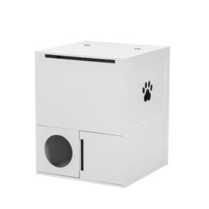 Coziwow Modern 2-Tier Multifunctional Cat Litter Box Enclosure with 2 Paw-Shaped Cut-Outs, White CW12T0517 2 Cat Litter Box