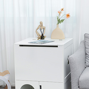 Coziwow Modern 2-Tier Multifunctional Cat Litter Box Enclosure with 2 Paw-Shaped Cut-Outs, White