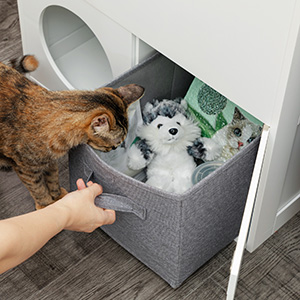 Coziwow Modern 2-Tier Multifunctional Cat Litter Box Enclosure with 2 Paw-Shaped Cut-Outs, White