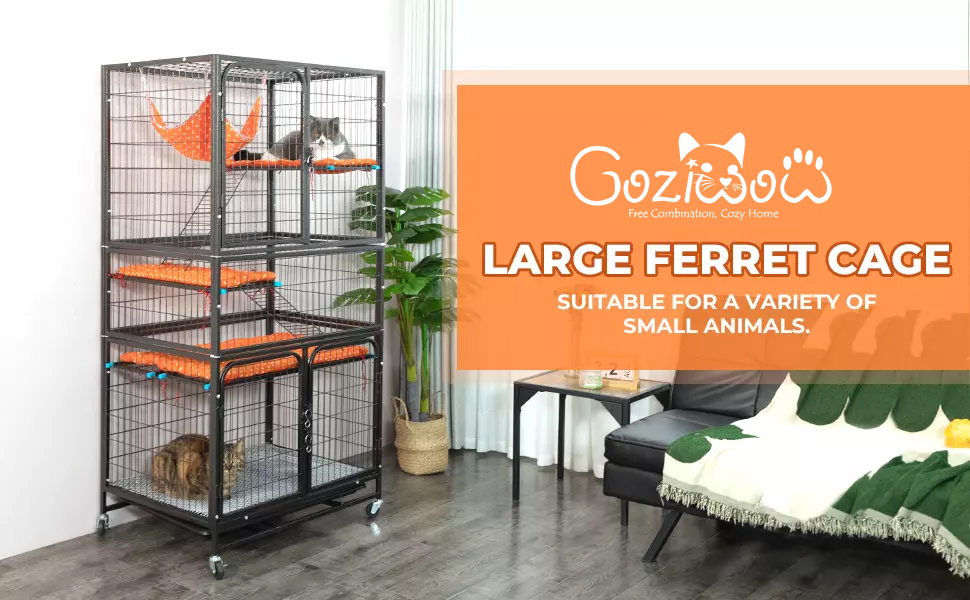 63"H 4-Tier Wire Large Indoor Cat Enclosures on Wheels, for 2 Cats, Black CW12U0536 Outdoor Cat Enclosure