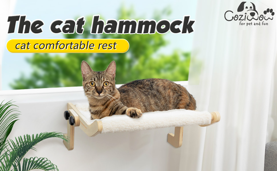 Coziwow Fashionable Cat Window Perch Hammock Wall Mounted Cat Bed, Wood + White