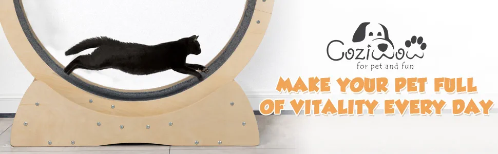 Coziwow 31.5"L Sturdy Secure Wood Cat Exercise Wheel Pet Treadmill with Silent Pulleys and Velcro Carpet, for All Sized Cats, Natural Wood Color a2cfff3f 3b57 491a 9225 6f420bf4c165. CR00970300 PT0 SX970 V1