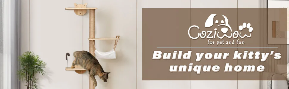 69"H 4-Tier Wooden Wall Mounted Cat Tree Climber with Toy Mouse, Burlywood b1ccc1fe eb78 491a b6e6 c7cccd0badc6. CR00970300 PT0 SX970 V1 Cat Trees