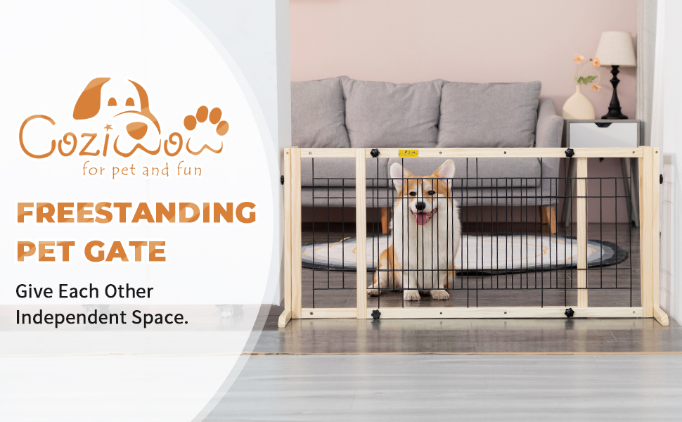 Coziwow Adjustable Freestanding Indoor Dog Gate, Pine Wood Safety Pet Fence, Natural Wood d34385c7 3bb9 47f5 be97 18b45a928927. CR00970600 PT0 SX970 V1