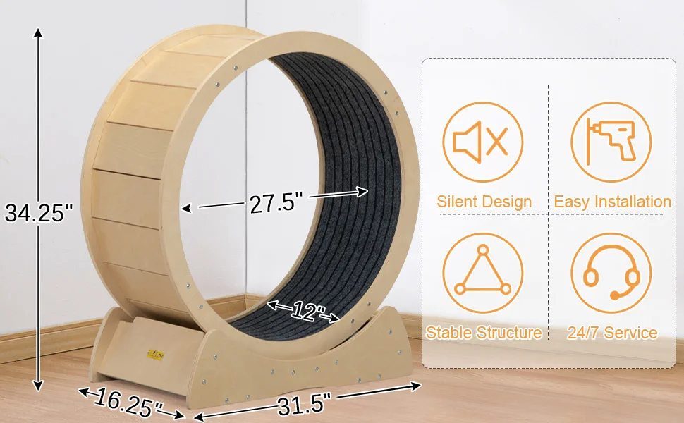 Coziwow 31.5"L Sturdy Secure Wood Cat Exercise Wheel Pet Treadmill with Silent Pulleys and Velcro Carpet, for All Sized Cats, Natural Wood Color e6bd4648 6f87 42a8 954a f6bec047f3ef. CR00970600 PT0 SX970 V1