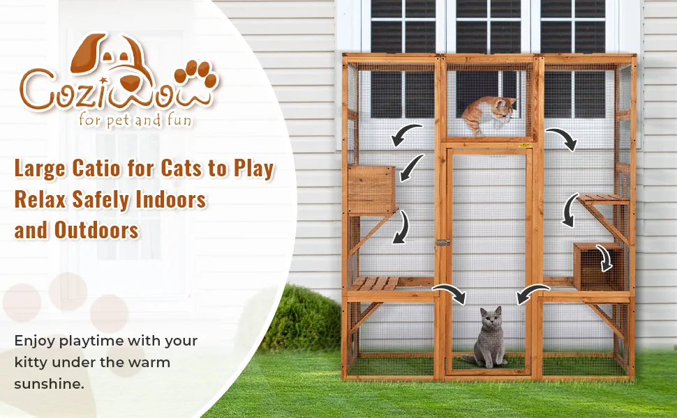 Coziwow Wood Large Outdoor Cat Enclosures Pet House with Solar Top Panel, Jumping Platforms and Resting Box, Orange f1e5c558 3fa5 454c 9855 f98affcbc2a7. CR00970600 PT0 SX970 V1