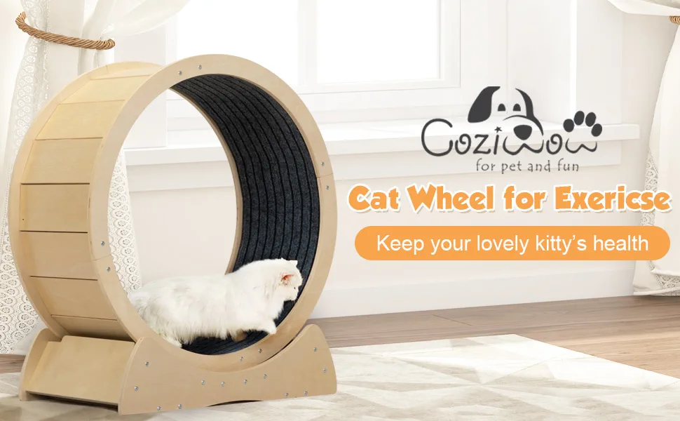Coziwow 31.5"L Sturdy Secure Wood Cat Exercise Wheel Pet Treadmill with Silent Pulleys and Velcro Carpet, for All Sized Cats, Natural Wood Color fdac7116 7674 4899 9a4a 453be1805f3d. CR00970600 PT0 SX970 V1