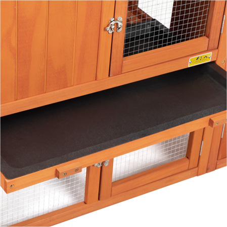 58″L 2-Tier Wooden Large Bunny Cage with Asphalt Roof, for 2-3 Bunnies, Orange 图文2 Rabbit Supplies