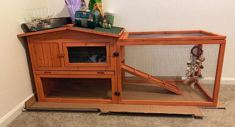58″L 2-Tier Wooden Large Bunny Cage with Asphalt Roof, for 2-3 Bunnies, Orange photo review