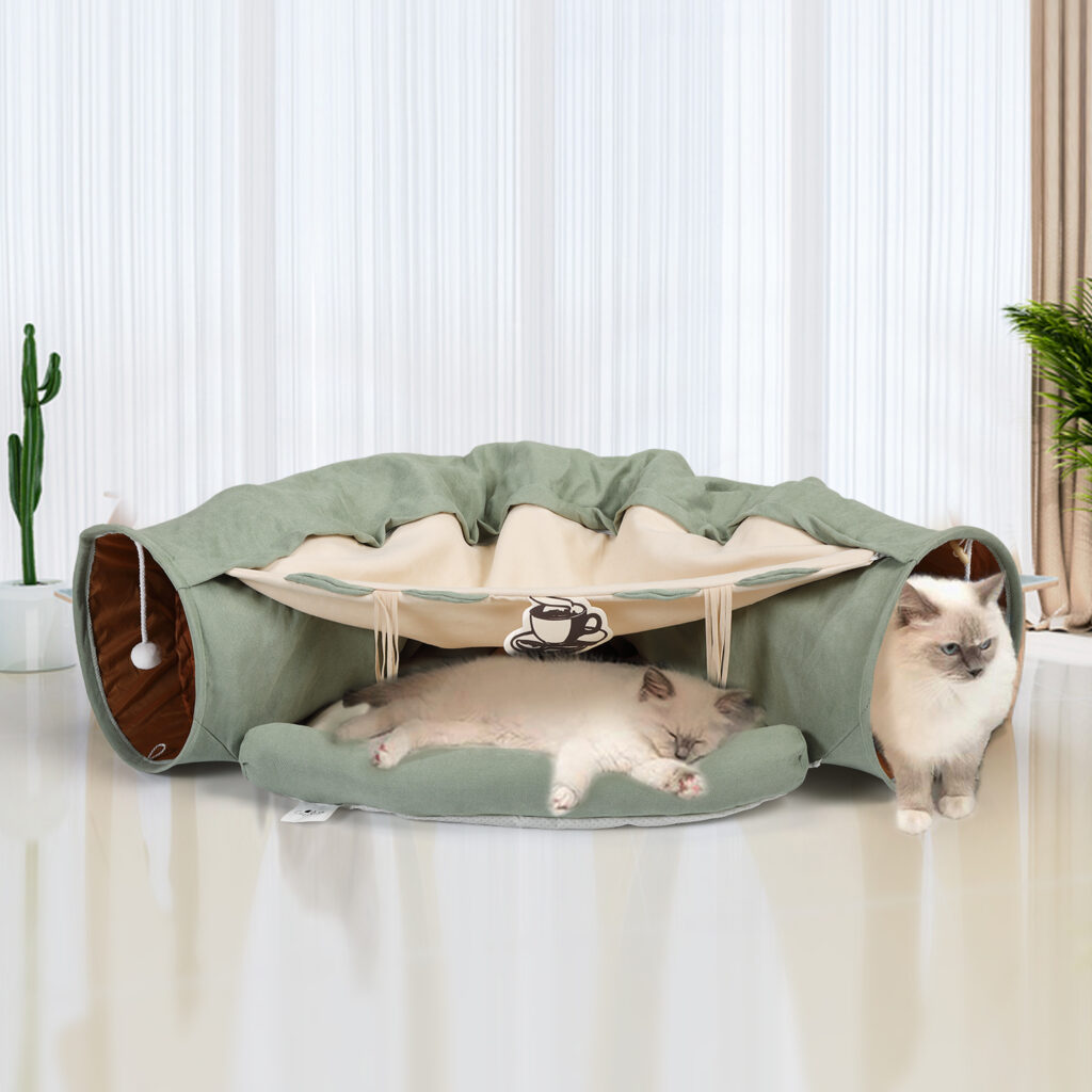Coziwow Cat Tunnel Bed Hide Tunnel For Indoor Cats With Hanging Scratching Balls, Light Green CW12G0400 cj3