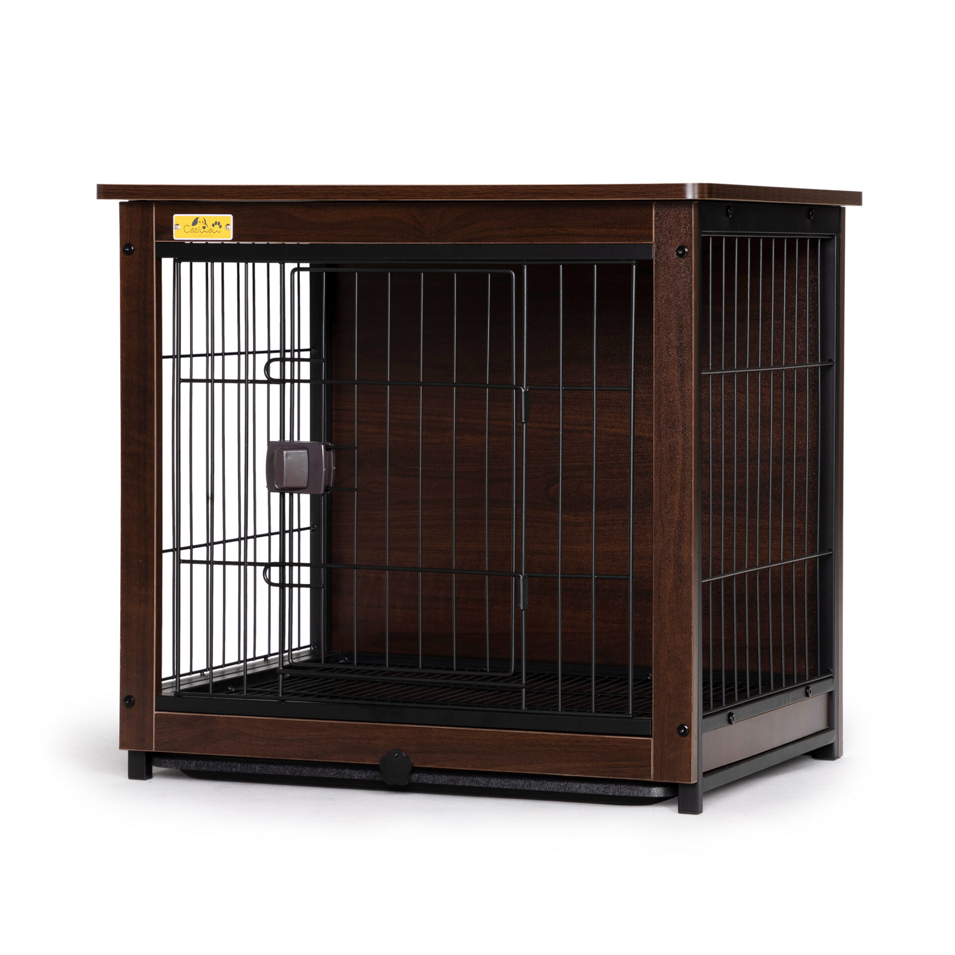 Coziwow Furniture Wooden Dog Crate End Table W/ Removable Tray and Lockable Door, Dog Kennel Pet Cage Wire Pet House, Walnut (Small) CW12G0508 3