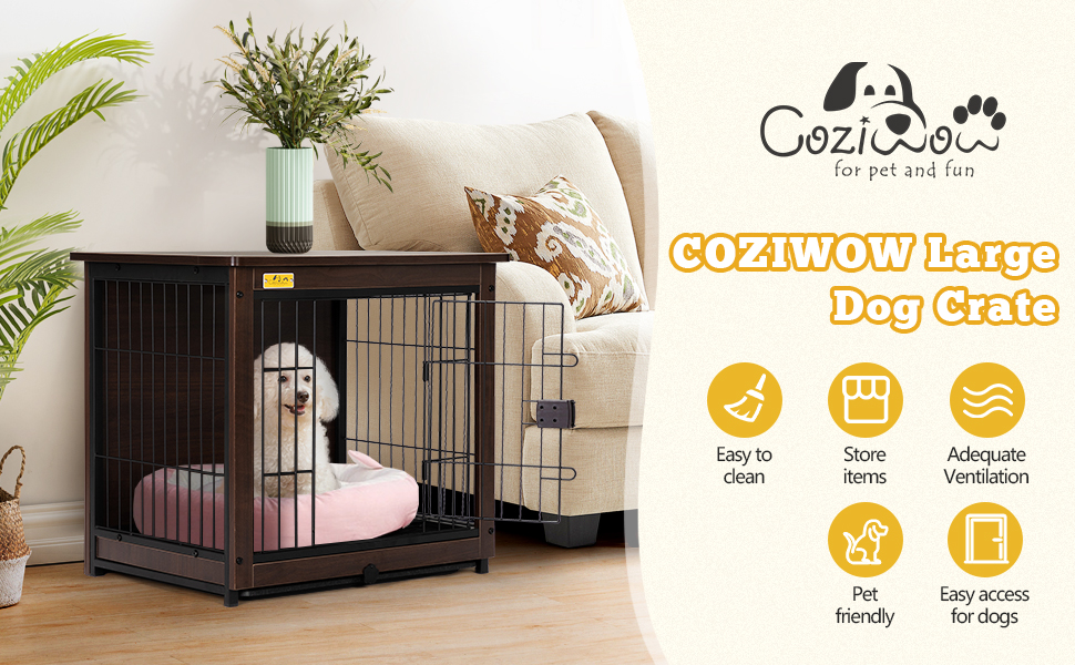 Coziwow Furniture Wooden Dog Crate End Table W/ Removable Tray and Lockable Door, Dog Kennel Pet Cage Wire Pet House, Walnut (Small) CW12G0508AYana970X6001