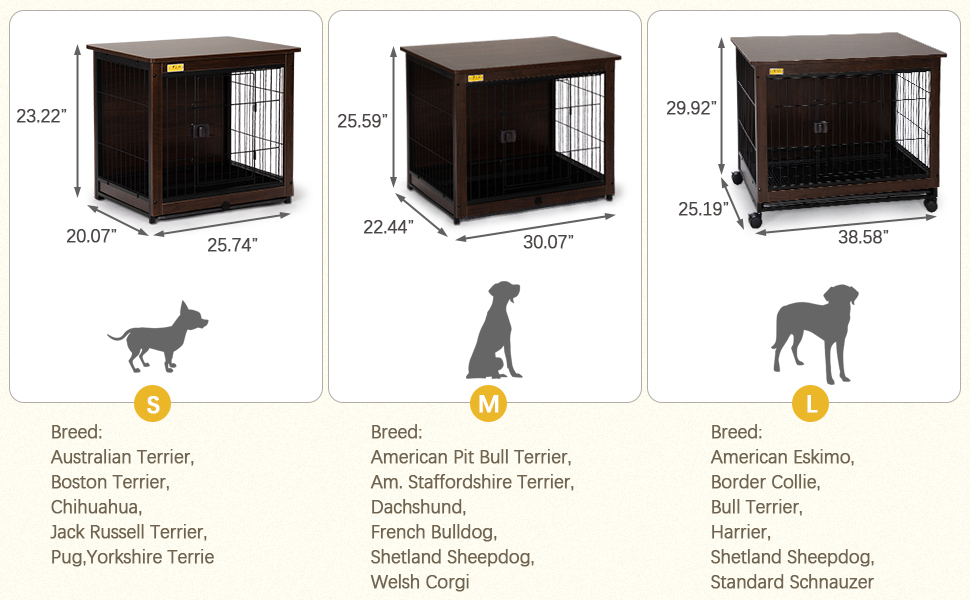 Coziwow Furniture Wooden Dog Crate End Table W/ Removable Tray and Lockable Door, Dog Kennel Pet Cage Wire Pet House, Walnut (Small) CW12G0508AYana970X6003