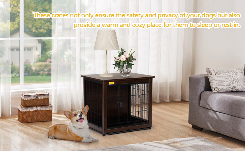 Coziwow Furniture Wooden Dog Crate End Table W/ Removable Tray and Lockable Door, Dog Kennel Pet Cage Wire Pet House, Walnut (Small) CW12G0508AYana970X6004