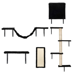 Cat Tree Climber Shelves, 5 Pcs Wood Wall-Mounted Cat Climber Set, Black CW12H0527 1 Cat Trees