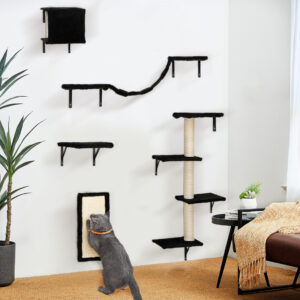 Coziwow 5 Pcs Wood Wall-Mounted Cat Tree Climber Shelves Set With Cat Perches, Scratcher, Bridge and Cat Condo House CW12H0527 cj6