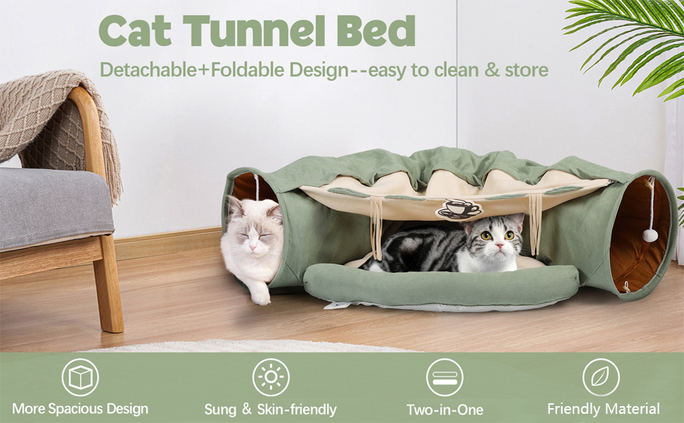 Coziwow Cat Tunnel Bed Hide Tunnel For Indoor Cats With Hanging Scratching Balls, Light Green e9d8a3f6 2670 4206 a305 193aa633d186. CR00970600 PT0 SX970 V1