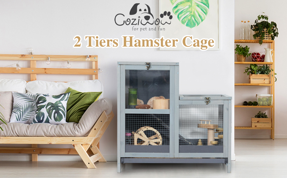 Coziwow Wooden Hamster Cage, 2-Story Small Animal House with Openable Roofs, Removable Tray, and Wide Ramp, Gray 0b402cd5 c98b 477b 9fa7 61ccd583a01d. CR00970600 PT0 SX970 V1