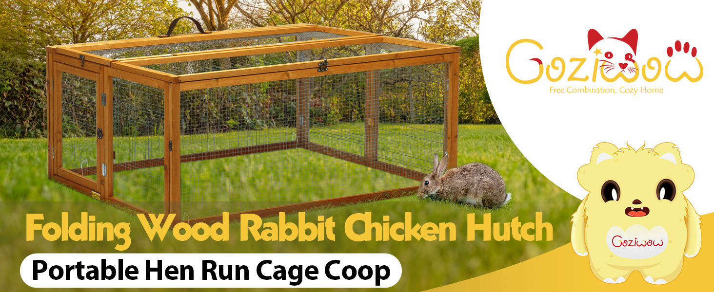 45″L Foldable Wood Rabbit Hutch Chicken Coop, Outdoor/Indoor, for 2-4 Pets, Orange 1 2