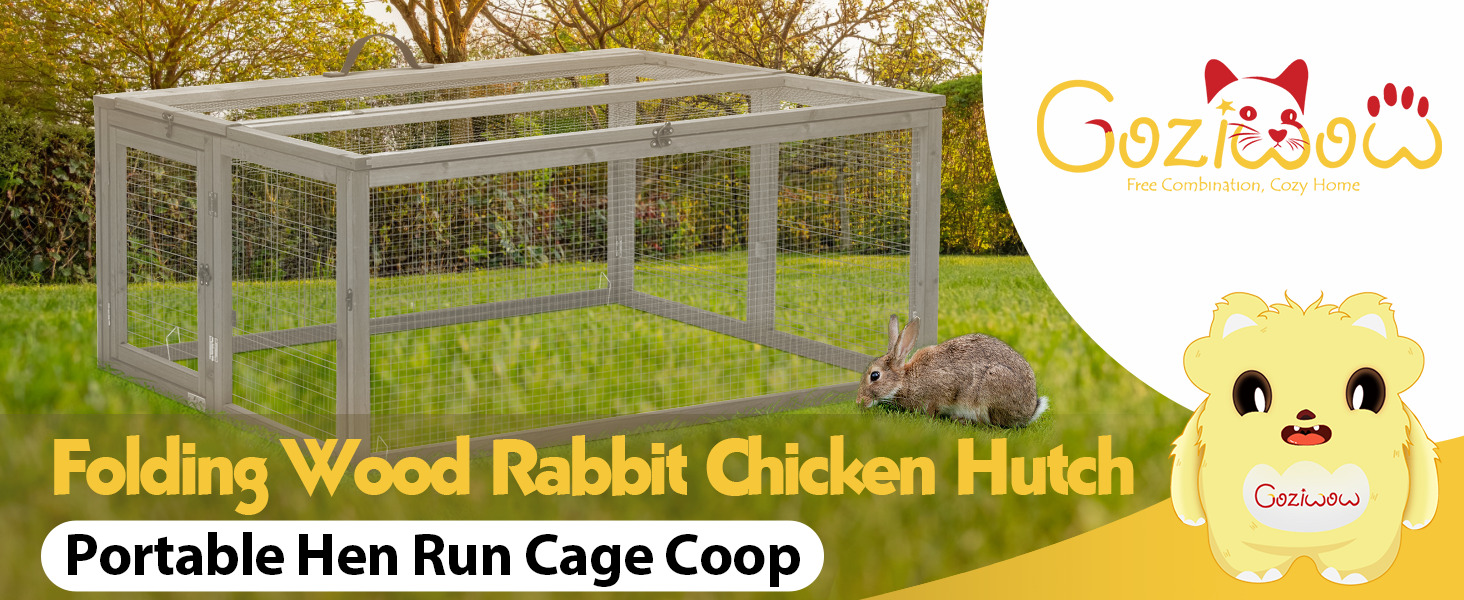 45″L Foldable Wood Rabbit Hutch Chicken Coop, Outdoor/Indoor, For 2-4 Pets, Gray 1 3