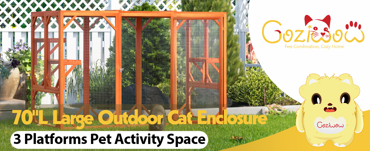 44"H Large Wooden Catio| Indoor and Outdoor Cat Enclosure with Asphalt Roof, for 2 Cats, Orange 1 5