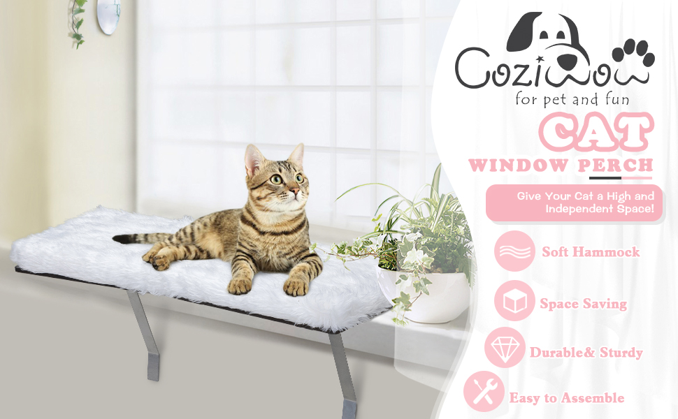 Coziwow Cat Window Perch Hammock, Window Sill Cat Seat, Wall-Mounted Cat Shelf Bed with Soft Cushion for Large Cats, White 3c500b70 a59b 4e0a bb57 d508ae7a81f7. CR00970600 PT0 SX970 V1