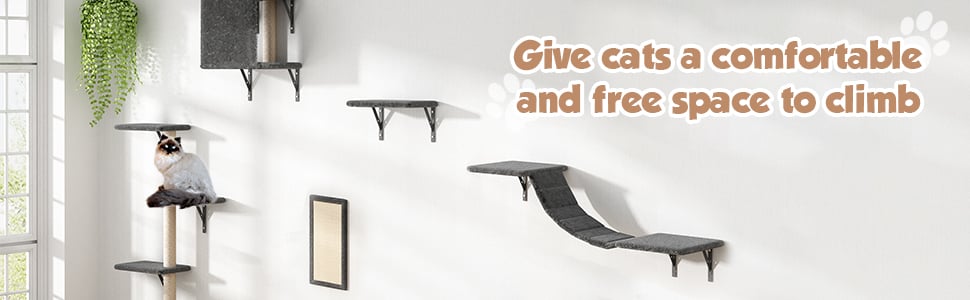 Coziwow Cat Tree Climber Shelves, 5 Pcs Wood Wall-Mounted Cat Climber Set, Gray CW12A0540A970X3001