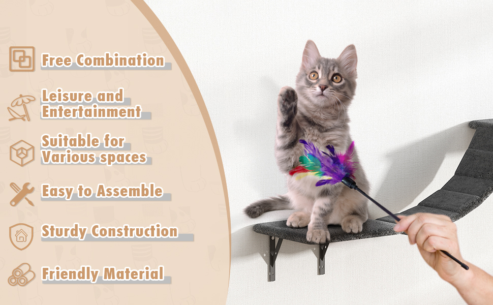Coziwow Cat Tree Climber Shelves, 5 Pcs Wood Wall-Mounted Cat Climber Set, Gray CW12A0540A970X6002