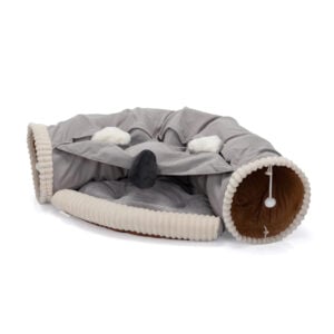 2-in-1 Cat Tunnel Toy, Scratch-Resistant Collapsible Cat Bed with Removable Mat, Grey and White CW12B0541 2 Cat Supplies