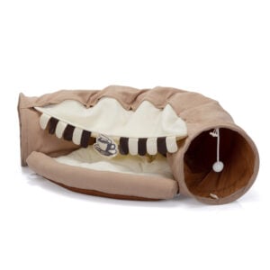 2-In-1 Cat Tunnel Toy, Scratch-Resistant Collapsible Cat Bed With Removable Mat, Coffee Brown CW12E0542 2 Cat Tunnel