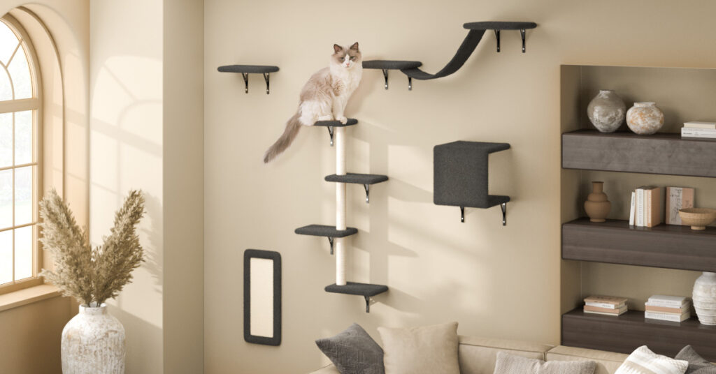 Coziwow Cat Tree Climber Shelves, 5 Pcs Wood Wall-Mounted Cat Climber Set, Gray CW12H0527 jmtbx1200x628Lulu