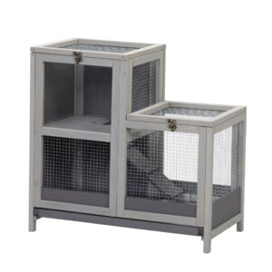 Coziwow Wooden Hamster Cage, 2-Story Small Animal House with Openable Roofs, Removable Tray, and Wide Ramp, Gray CW12M0530 2
