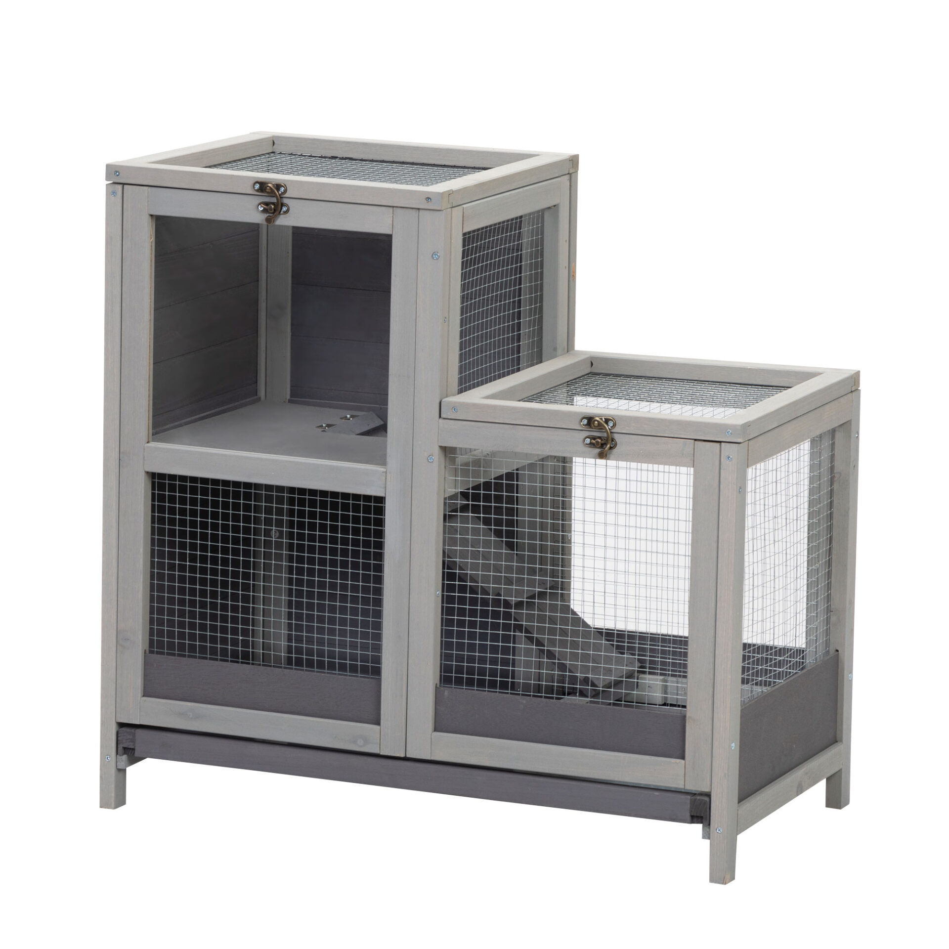 Coziwow Wooden Hamster Cage, 2-Story Small Animal House with Openable Roofs, Removable Tray, and Wide Ramp, Gray CW12M0530 2