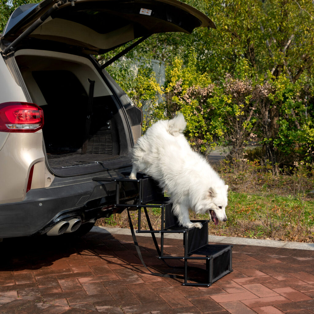 Coziwow 4 Steps Upgraded Foldable Dog Ramp for Car, Height-Adjustable Dog Assist Stair, Portable Pet Ladder, Black CW12N0495 cj6