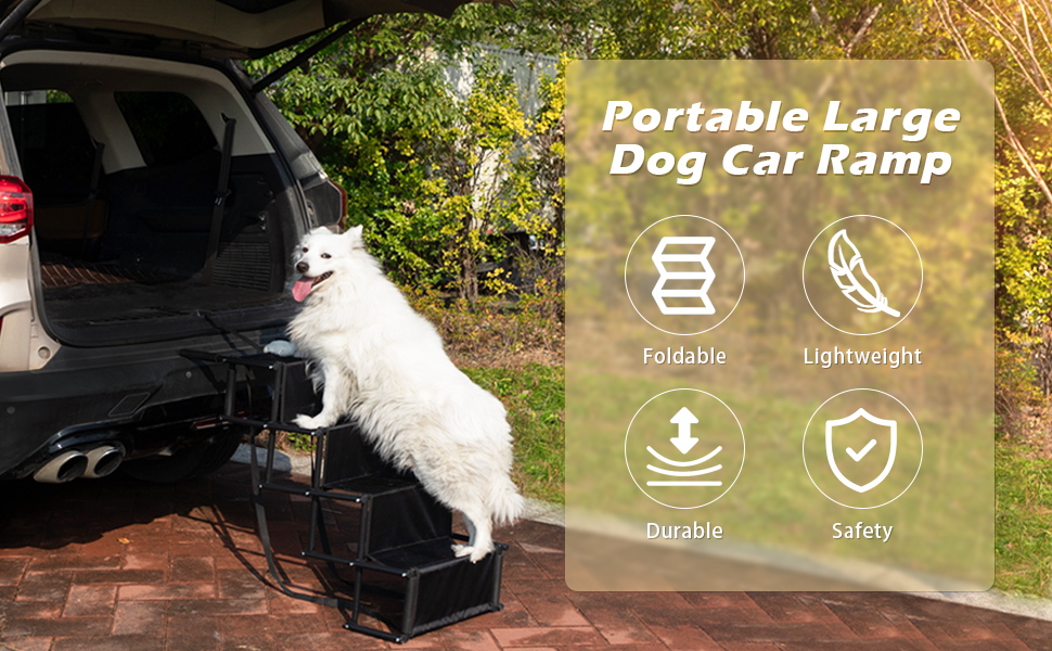 Coziwow 4 Steps Upgraded Foldable Dog Ramp for Car, Height-Adjustable Dog Assist Stair, Portable Pet Ladder, Black CW12N0495A970X6002