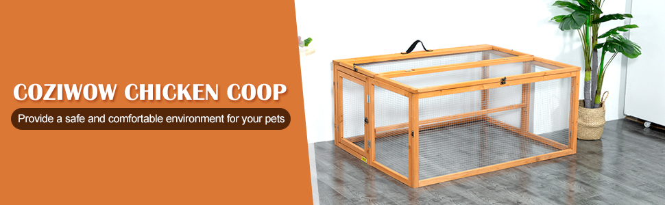 Coziwow Portable Folding Rabbit Hutch Outdoor Small Animal Coop Farm Enclosure with Openable Top, Wire-Mesh Windows, Orange CW12N0531A970X300