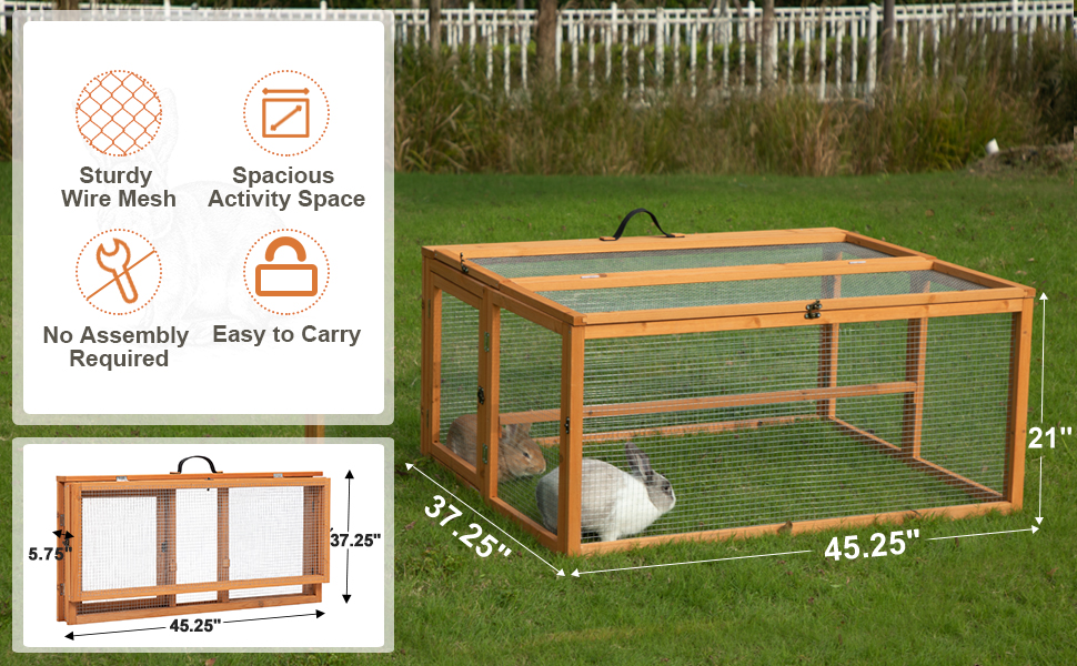 Coziwow Portable Folding Rabbit Hutch Outdoor Small Animal Coop Farm Enclosure with Openable Top, Wire-Mesh Windows, Orange CW12N0531A970X6002