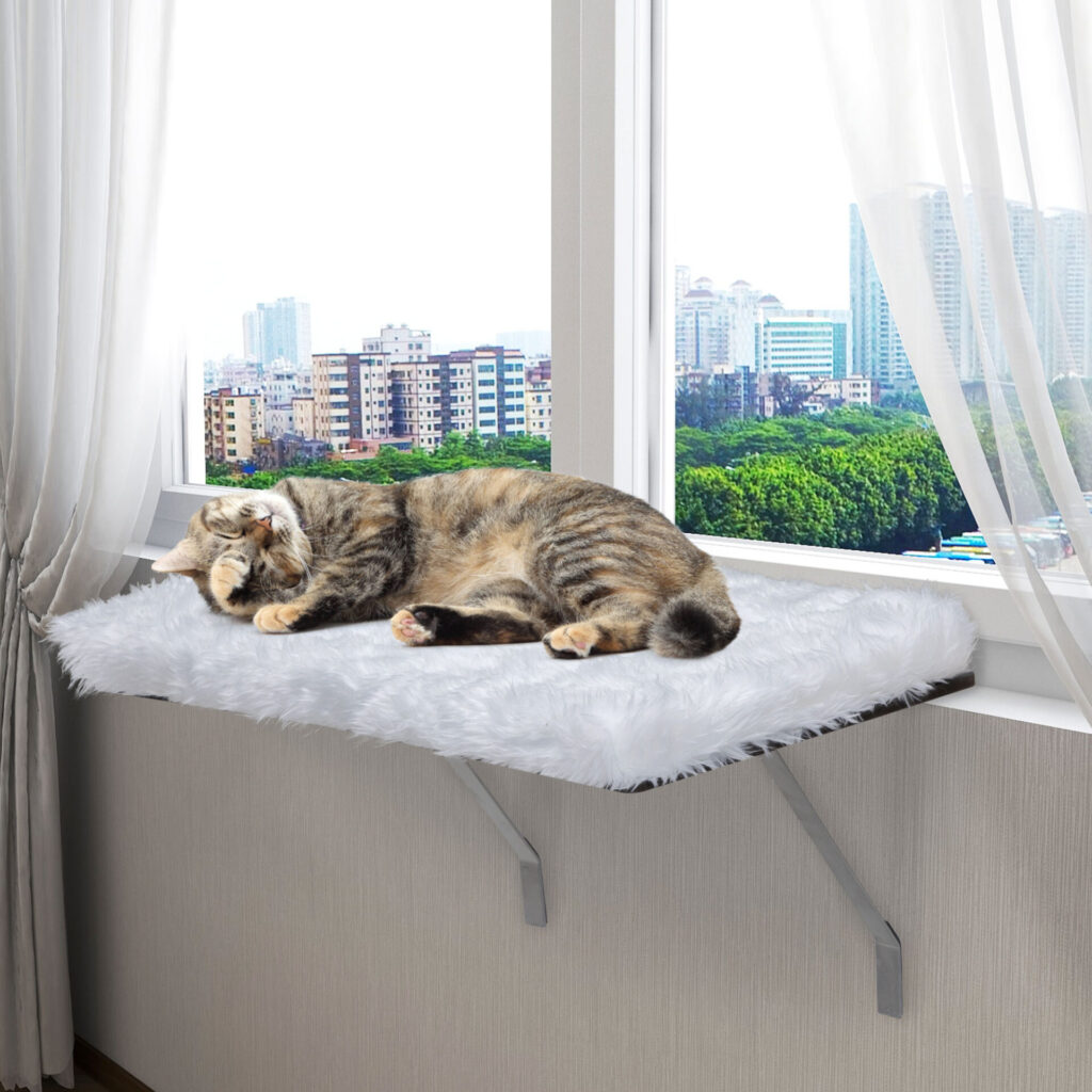 Coziwow Cat Window Perch Hammock, Window Sill Cat Seat, Wall-Mounted Cat Shelf Bed with Soft Cushion for Large Cats, White CW12R0533 cj 2
