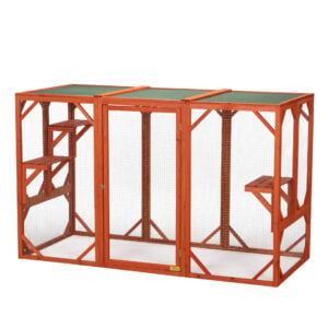Coziwow Wooden Catio Large Outdoor Cat Enclosure with Asphalt Roof, 3 Adjustable Perches, Indoor and Outdoor, Orange CW12W0519 3