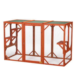 44"H Large Wooden Catio| Indoor and Outdoor Cat Enclosure with Asphalt Roof, for 2 Cats, Orange CW12W0519 3