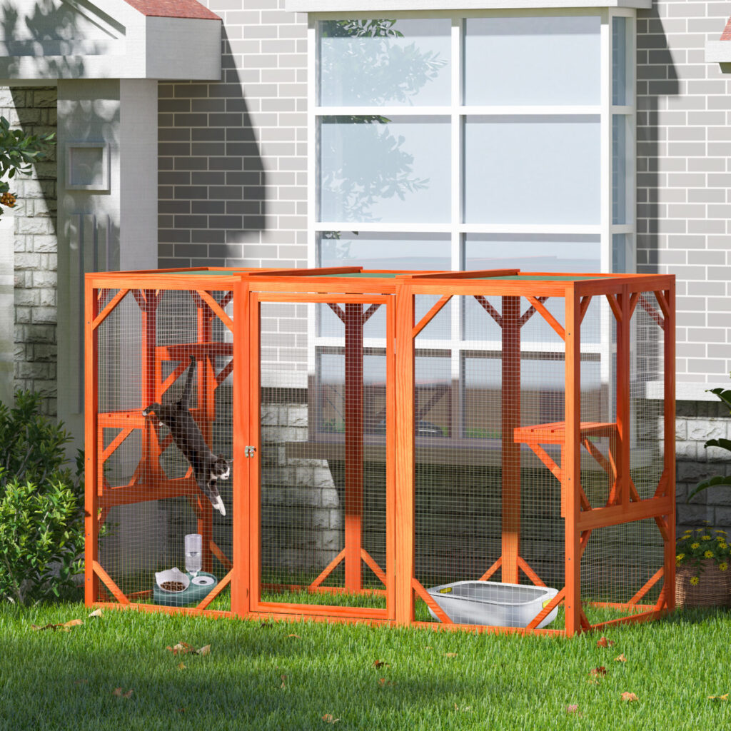 Coziwow Wooden Catio Large Outdoor Cat Enclosure with Asphalt Roof, 3 Adjustable Perches, Indoor and Outdoor, Orange CW12W0519 jmtbx2000x2000Lynn 2