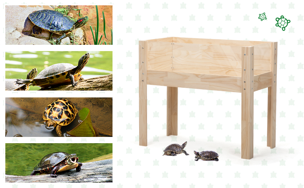 Coziwow Wooden Tortoise Habitat Large Turtle Enclosure, Reptile Breeding Box with Waterproof Cloth, Natural CW12X0538A970X6003