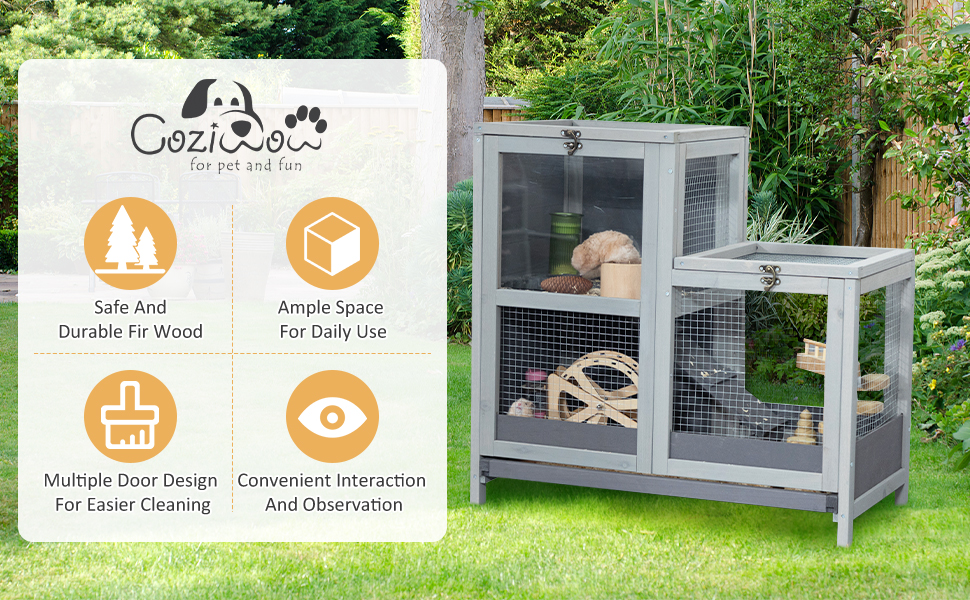 Coziwow 2-Tier Wooden Hamster Cage| Small Animal House with Removable Tray, Gray cef2ac5c 81df 4aa1 a333 2dff0f725075. CR00970600 PT0 SX970 V1