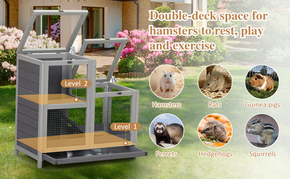 Coziwow 2-Tier Wooden Hamster Cage| Small Animal House with Removable Tray, Gray f05b4385 25bd 40eb 8fff 747912ae4cc6. CR00970600 PT0 SX970 V1