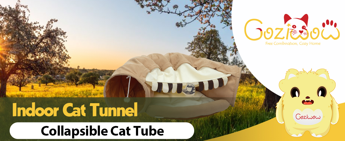 2-In-1 Cat Tunnel Toy, Scratch-Resistant Collapsible Cat Bed With Removable Mat, Coffee Brown 画板 1 1