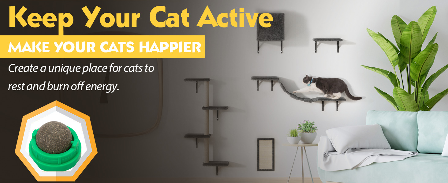 Cat Tree Climber Shelves, 5 Pcs Wood Wall-Mounted Cat Climber Set, Gray 画板 1 拷贝 14 Cat Trees