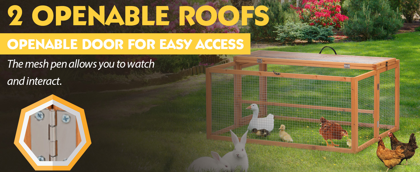 45″L Foldable Wood Rabbit Hutch Chicken Coop, Outdoor/Indoor, for 2-4 Pets, Orange 1拷贝4