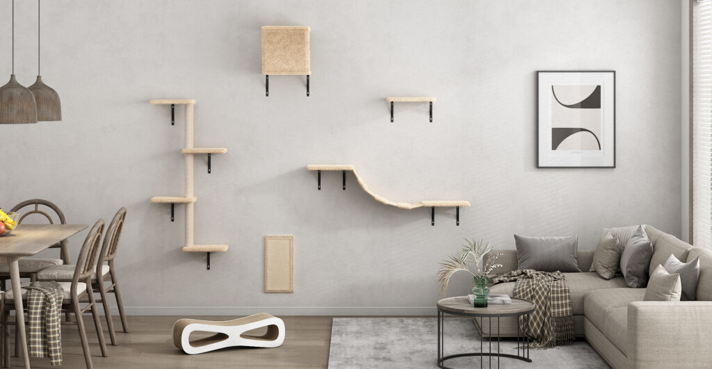 Coziwow 5 Pcs Wood Wall-Mounted Cat Tree Climber Shelves Set With Cat Perches, Scratcher, Bridge and Cat Condo House CW12E0506CW12X0322 jmhlj1920X996lulu1