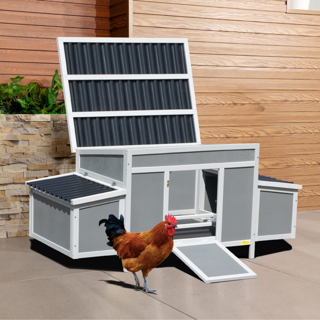 Coziwow 59"L Large Wooden Chicken Coop, Outdoor Chicken House with 2 Nesting Boxes and a Removable Tray, Dark Gray CW12S0534 zt3 1